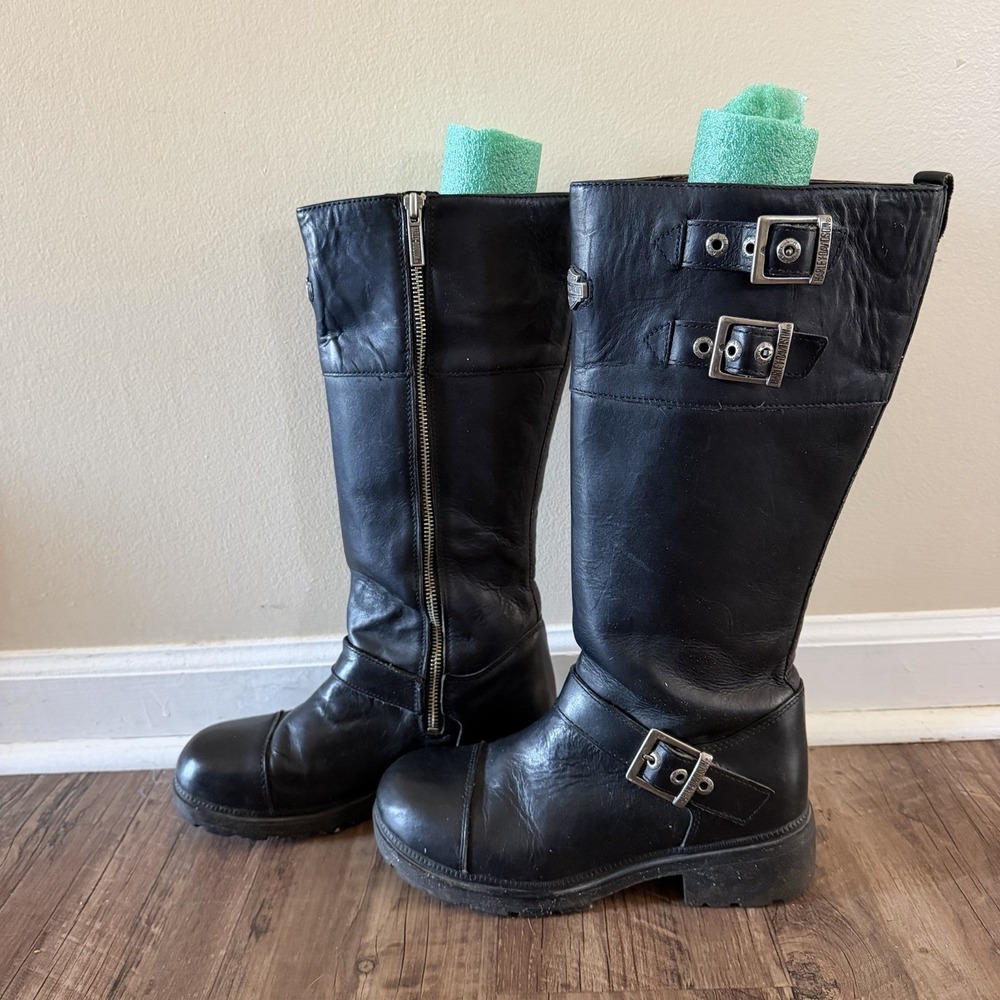 Vtg 1990 Y2K Harley Davidson Black Leather Platform Womens Boot US size 8 Grunge